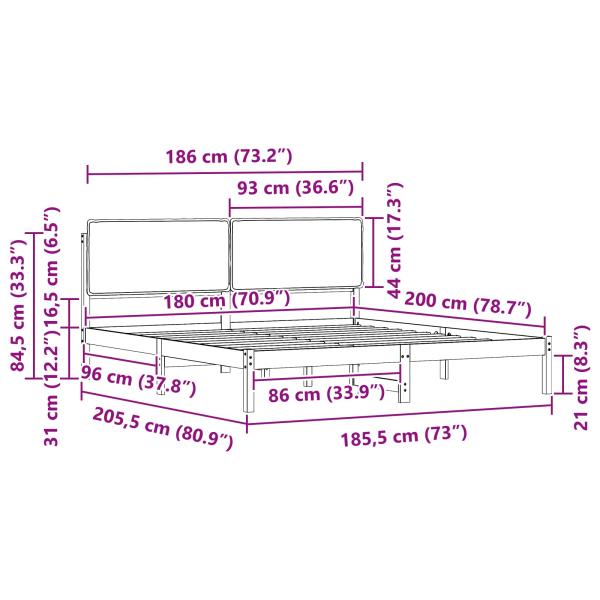 Bettgestell mit gepolstertem Kopfteil Schwarz 180 x 200 cm