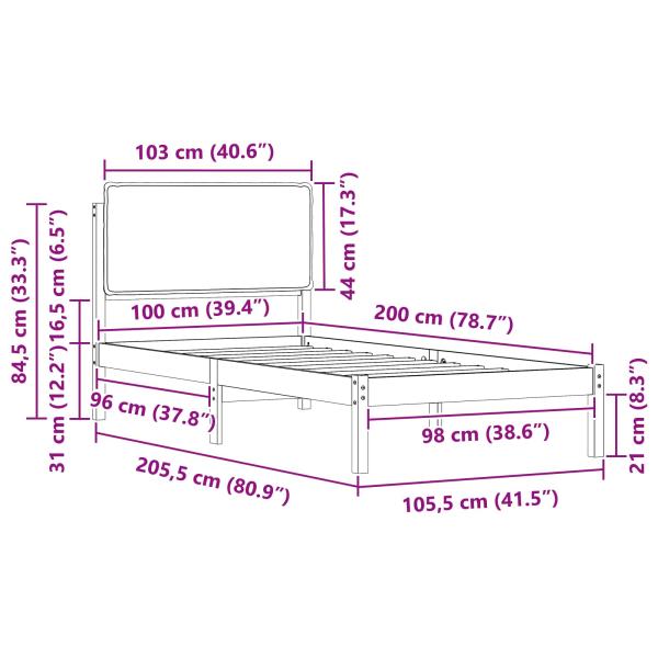 ARDEBO.de - Bettgestell mit gepolstertem Kopfteil Schwarz 100 x 200 cm