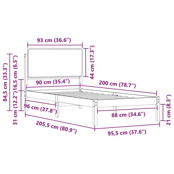 Bettgestell mit gepolstertem Kopfteil Taupe 90 x 200 cm