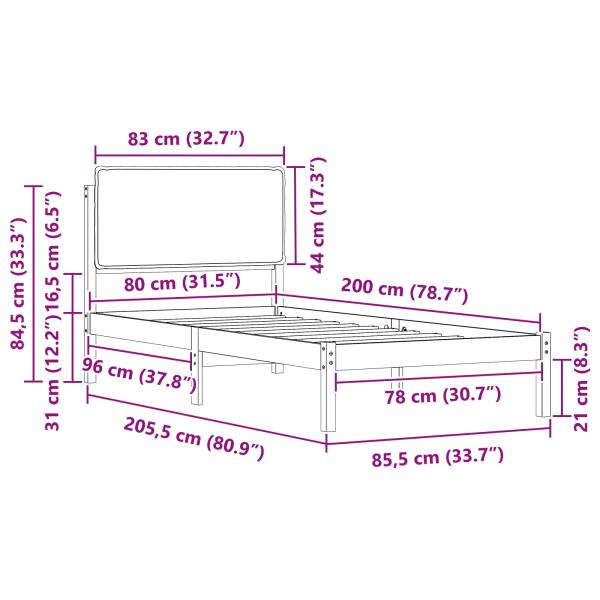 Bettgestell mit gepolstertem Kopfteil Schwarz 80 x 200 cm