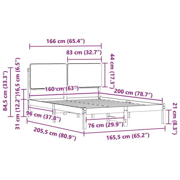 Bettgestell mit gepolstertem Kopfteil Dunkelgrau 160 x 200 cm