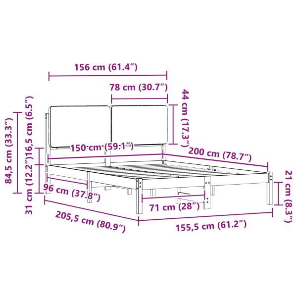 Bettgestell mit gepolstertem Kopfteil Hellgrau 150 x 200 cm