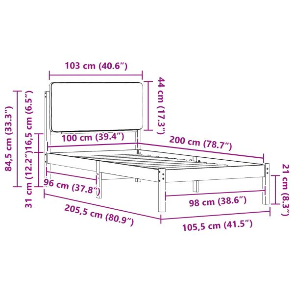 Bettgestell mit gepolstertem Kopfteil Dunkelgrau 100 x 200 cm