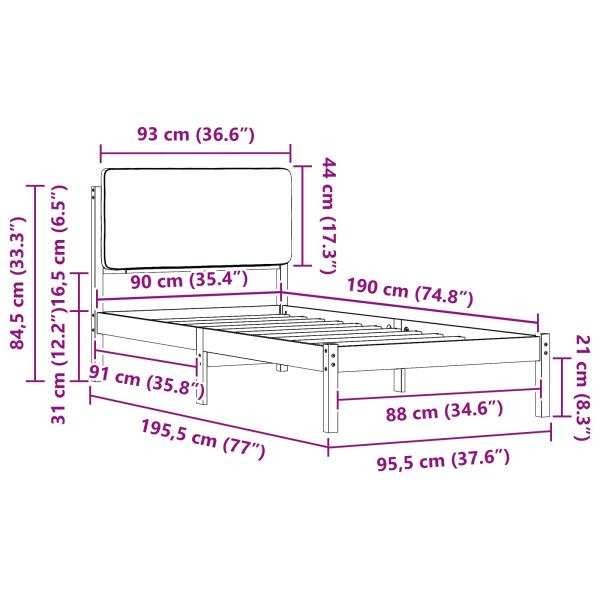 Bettgestell mit gepolstertem Kopfteil Schwarz 90 x 190 cm