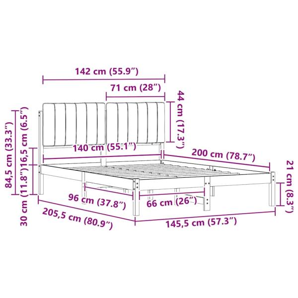 Bettgestell mit gepolstertem Kopfteil Schwarz 140 x 200 cm