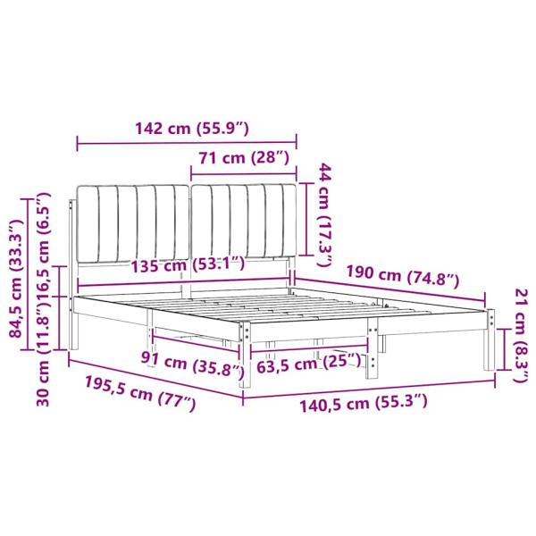 Bettgestell mit gepolstertem Kopfteil Hellgrau 135 x 190 cm