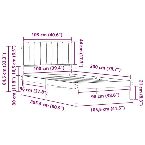 Bettgestell mit gepolstertem Kopfteil Hellgrau 100 x 200 cm