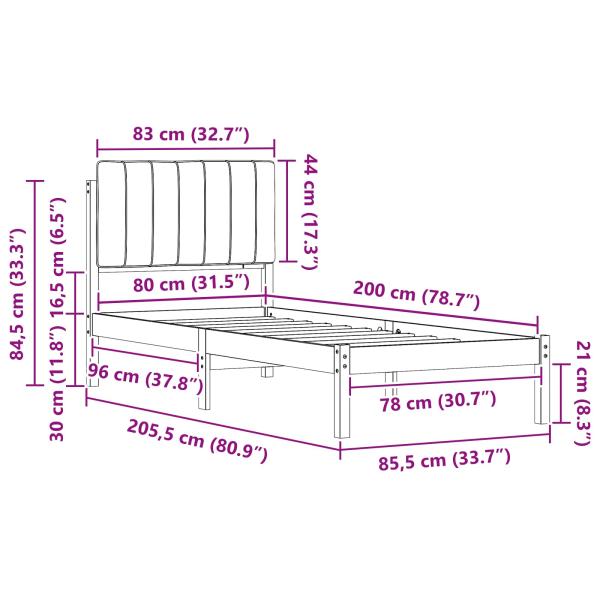 Bettgestell mit gepolstertem Kopfteil Schwarz 80 x 200 cm