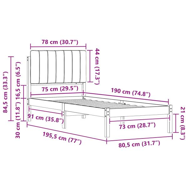 Bettgestell mit gepolstertem Kopfteil Taupe 75 x 190 cm
