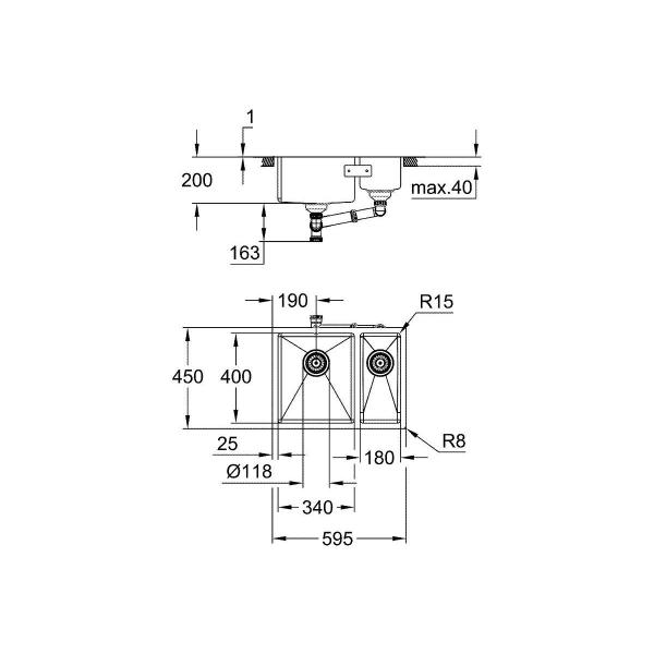 GROHE K700 Unterbau Edelstahlspüle, 595x450mm, 1,5 Becken, links einbaubar, Edelstahl (31577SD1)