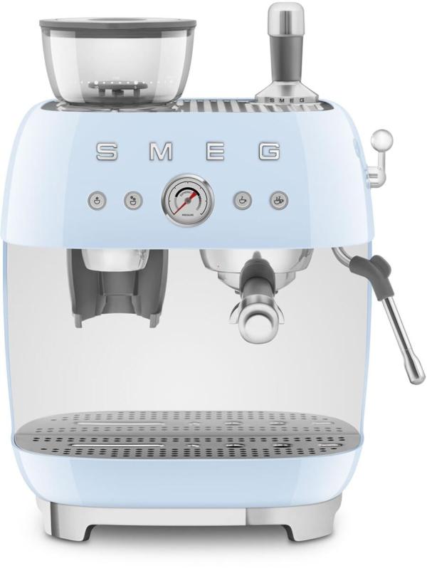 ARDEBO.de Smeg EGF03PBEU 50"s Style Siebträgermaschine, integrierter Kaffeemühle, 1650 W, 20 bar Brühdruck, 15 bar Dampfdruck, 4 Brühfunktionen, Pastellblau