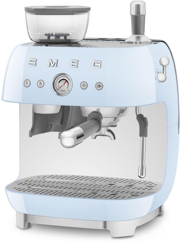 Smeg EGF03PBEU 50"s Style Siebträgermaschine, integrierter Kaffeemühle, 1650 W, 20 bar Brühdruck, 15 bar Dampfdruck, 4 Brühfunktionen, Pastellblau