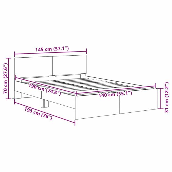 Bettgestell mit Kopfteil Altholz 140 x 190 cm Holzwerkstoff