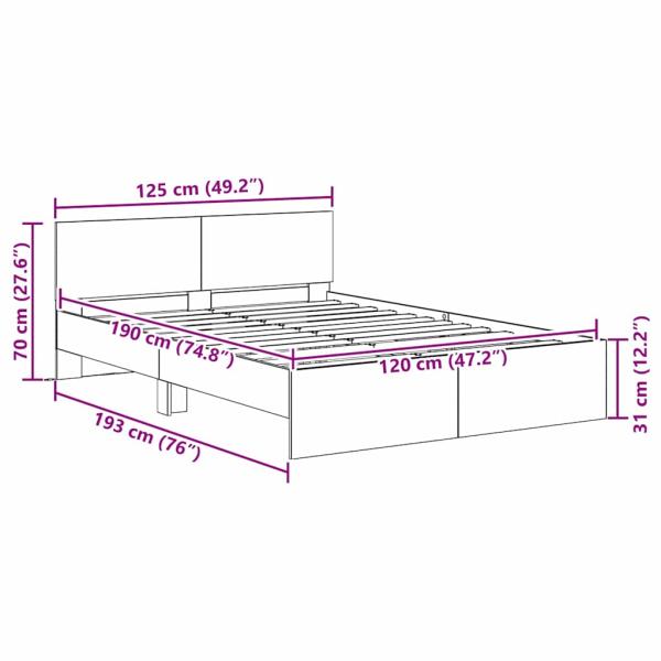 Bettrahmen Artisan-Eiche 120 x 190 cm Holzwerkstoff
