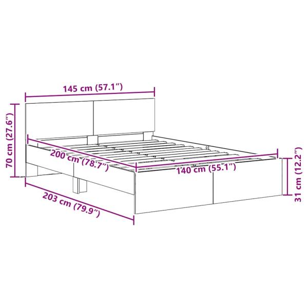 ARDEBO.de - Bettrahmen Schwarz Eichen-Optik 140 x 200 cm Holzwerkstoff