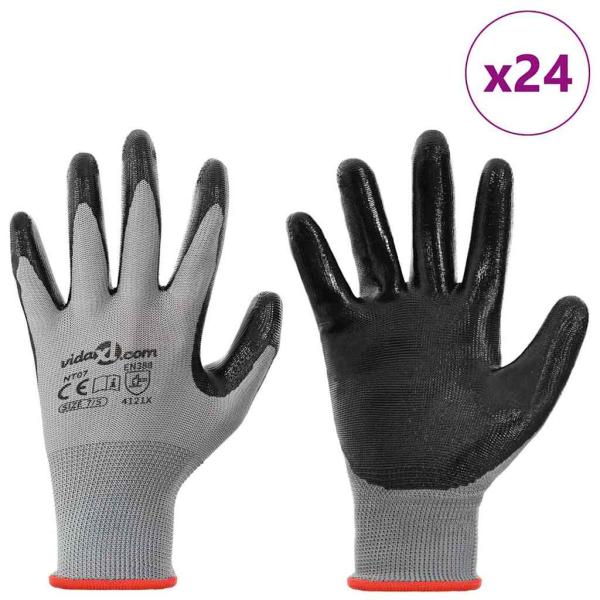 Arbeitshandschuhe 24 pcs Grau und Schwarz 7 / S Polyester