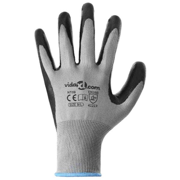 Arbeitshandschuhe 12 pcs Grau und Schwarz 9 / l Polyester