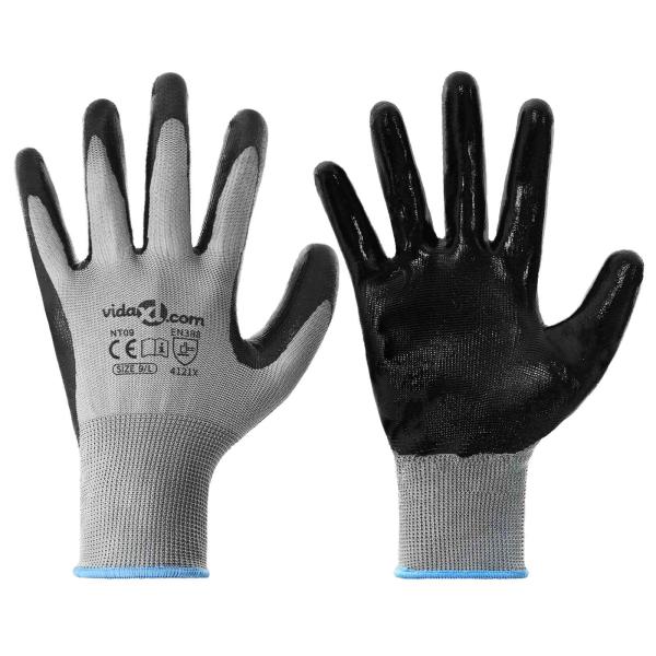 Arbeitshandschuhe 24 Stk. Grau und Schwarz 9 / l Polyester
