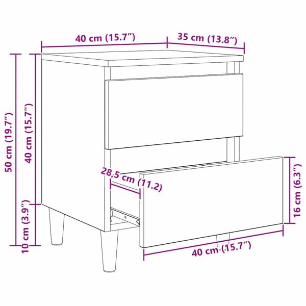 Bettschränke 2 pcs Schwarz Eichen-Optik 40 x 35 x 50 cm