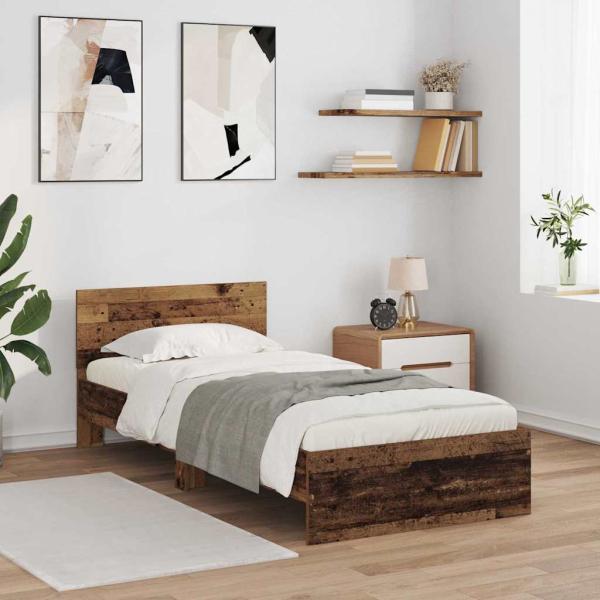 ARDEBO.de - Bettrahmen mit Kopfteil Altholz 90 x 200 cm Holzwerkstoff
