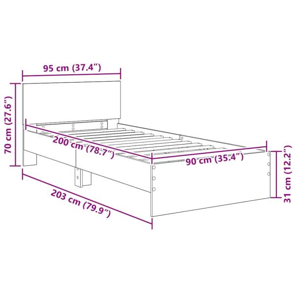 Bettrahmen mit Kopfteil Altholz 90 x 200 cm Holzwerkstoff
