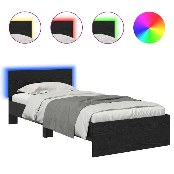 Bettrahmen Schwarz Eichen-Optik 90 x 200 cm Holzwerkstoff