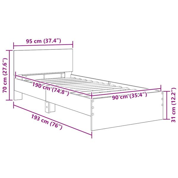 Bettrahmen mit Kopfteil Altholz 90 x 190 cm Holzwerkstoff