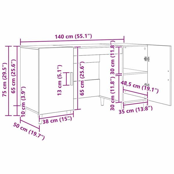 Schreibtisch mit Regal Schwarz Eichen-Optik 140 x 50 x 75 cm