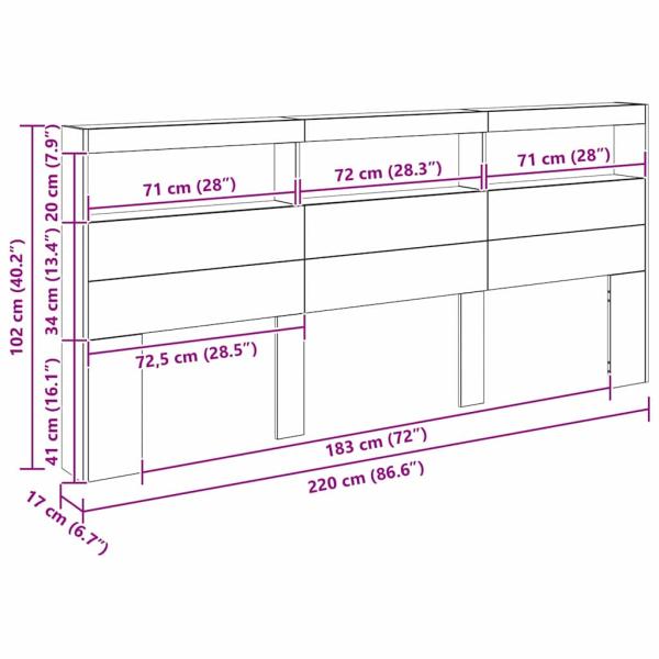 Kopfteil mit Regal Altholz 220 x 17 x 102 cm Holzwerkstoff