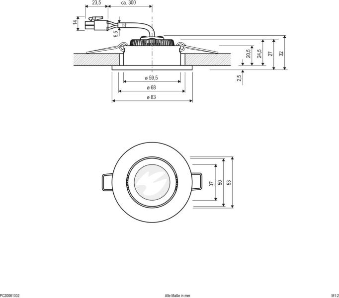 EVN PC20-Serie LED Deckeneinbau, rund, schwenkbar, IP20, 350mA, 6W, 3000K, 620lm, EDS-Optik (PC20061302)