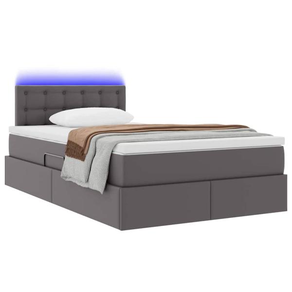 Bett mit LED-Lichtleisten mit Kopfteil Grau 120 x 200 cm PVC