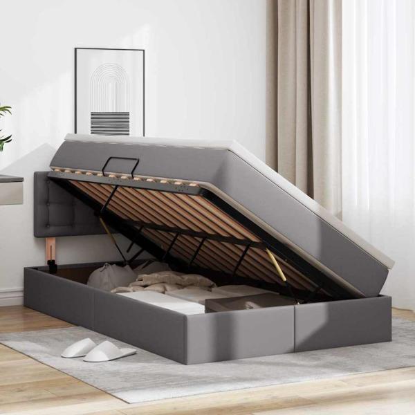 Bett mit LED-Lichtleisten mit Kopfteil Grau 120 x 200 cm PVC