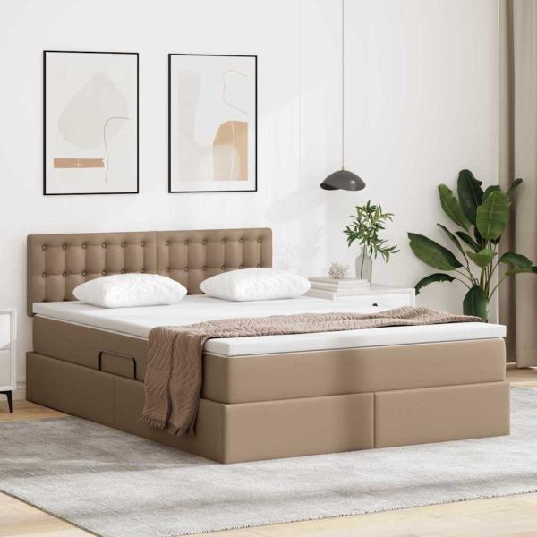 ARDEBO.de - Bett mit LED-Lichtleisten Cappuccino 140 x 190 cm PVC