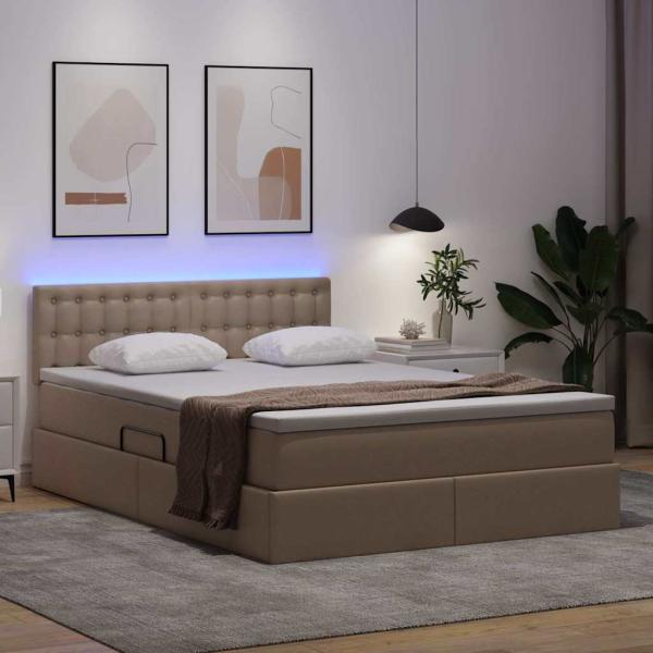 Bett mit LED-Lichtleisten Cappuccino 140 x 190 cm PVC