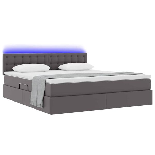 Bett mit Stauraum und LED mit LED Grau 180 x 200 cm Kunstleder