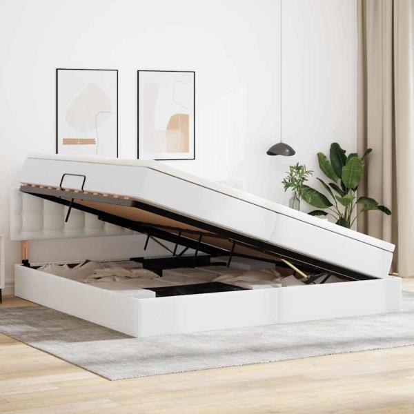 Bett mit LED-Lichtleisten Hellgrau 200 x 200 cm PVC