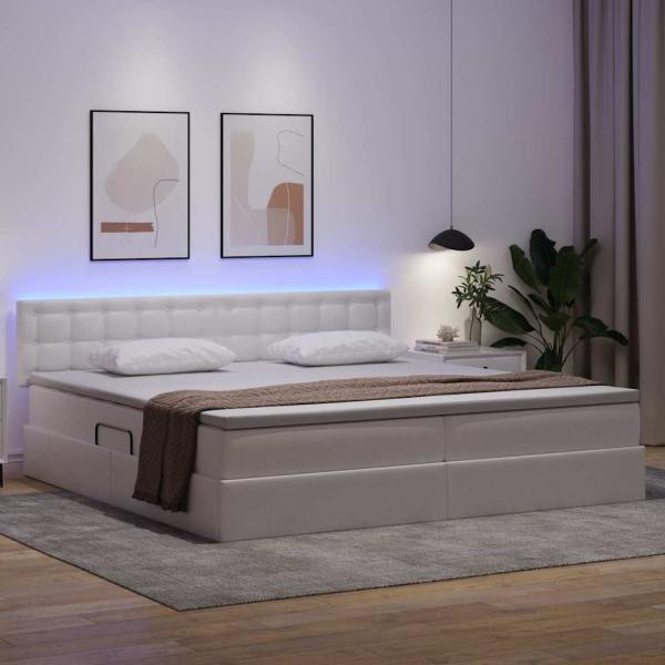 Bett mit LED-Lichtleisten Hellgrau 200 x 200 cm PVC