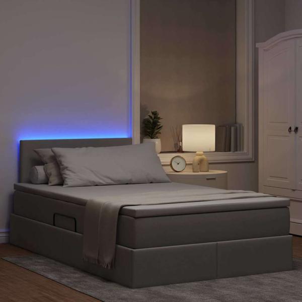 Bett mit LED-Lichtleisten mit Kopfteil Taupe 120 x 200 cm Stoff