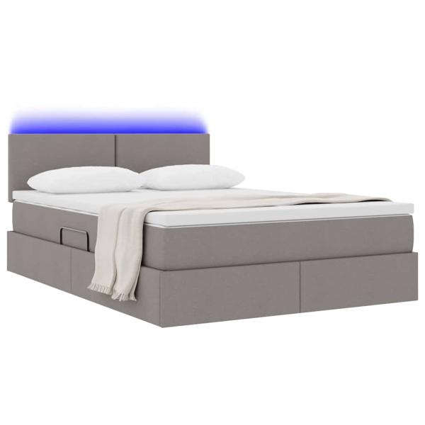 Bett mit LED-Lichtleisten mit Kopfteil Taupe 140 x 190 cm Stoff