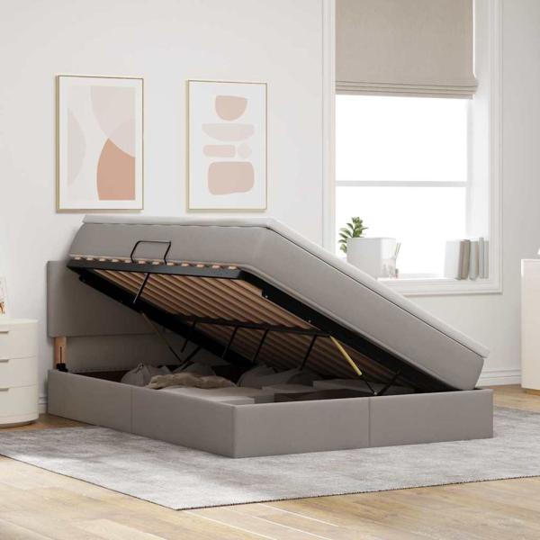 Bett mit LED-Lichtleisten mit Kopfteil Taupe 140 x 190 cm Stoff