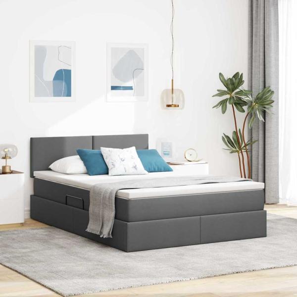 ARDEBO.de - Bett mit LED-Lichtleisten Dunkelgrau 140 x 200 cm Stoff