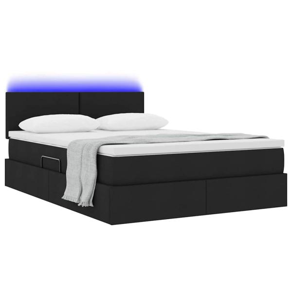 Bett mit LED-Lichtleisten Schwarz 140 x 200 cm Stoff