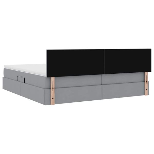 Bett mit LED-Lichtleisten Hellgrau 200 x 200 cm Stoff