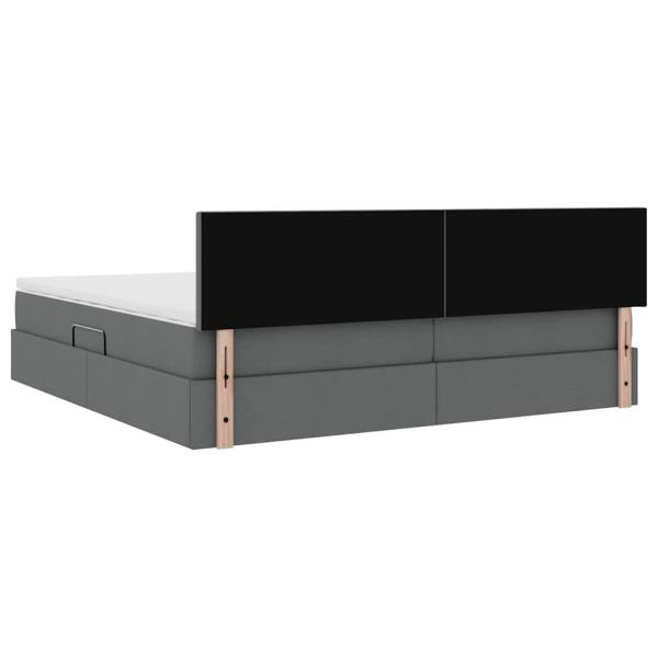 Bett mit LED-Lichtleisten Dunkelgrau 200 x 200 cm Stoff