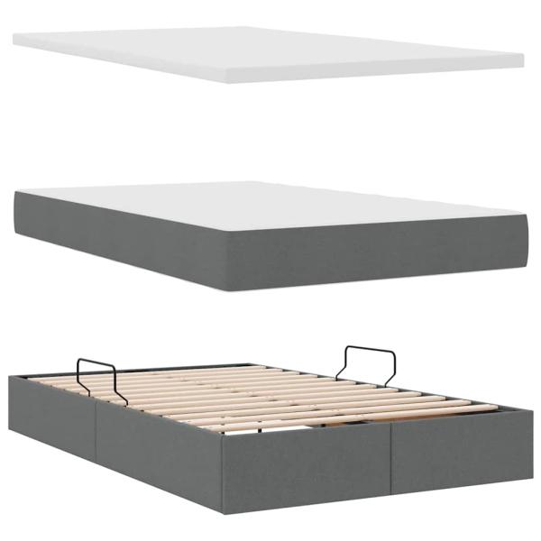 ARDEBO.de - Bett mit LED-Lichtleisten Dunkelgrau 120 x 200 cm Stoff