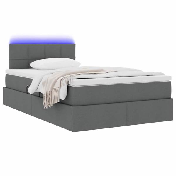 Bett mit LED-Lichtleisten Dunkelgrau 120 x 200 cm Stoff