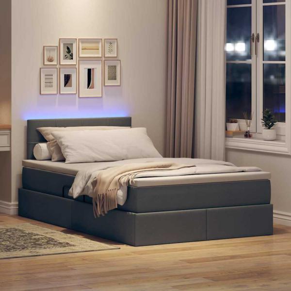 Bett mit LED-Lichtleisten Dunkelgrau 120 x 200 cm Stoff