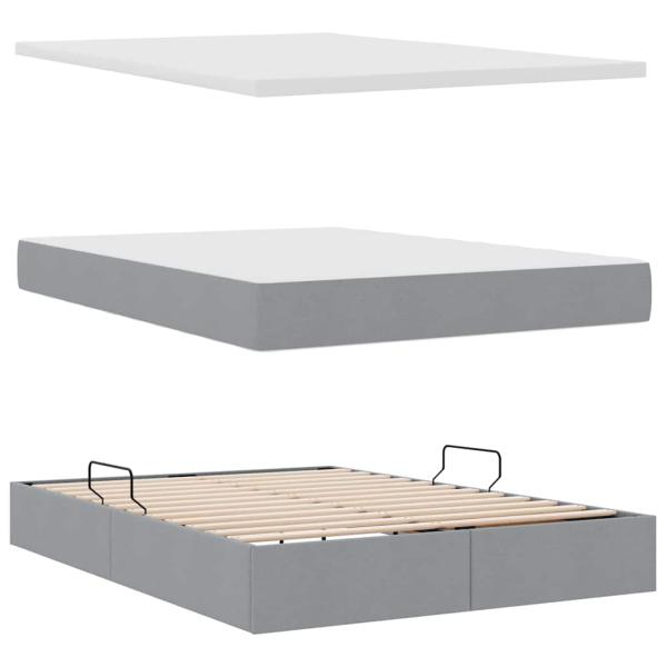 Bett mit LED-Lichtleisten Hellgrau 140 x 190 cm Stoff