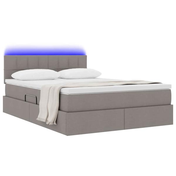 Bett mit LED-Lichtleisten mit Kopfteil Taupe 140 x 200 cm Stoff