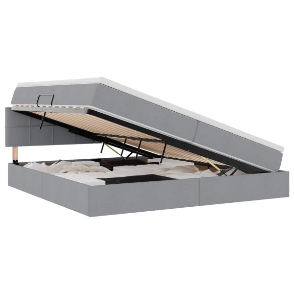 LED-Speicherbett mit Matratze Hellgrau 200 x 200 cm Stoff